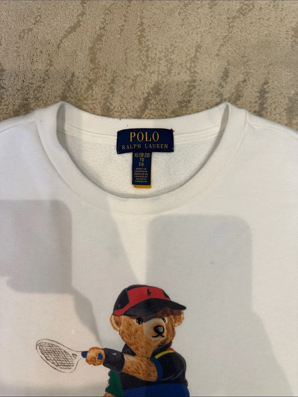 Ralph Lauren White Polo Bear Tennis Crewneck Sweatshirt